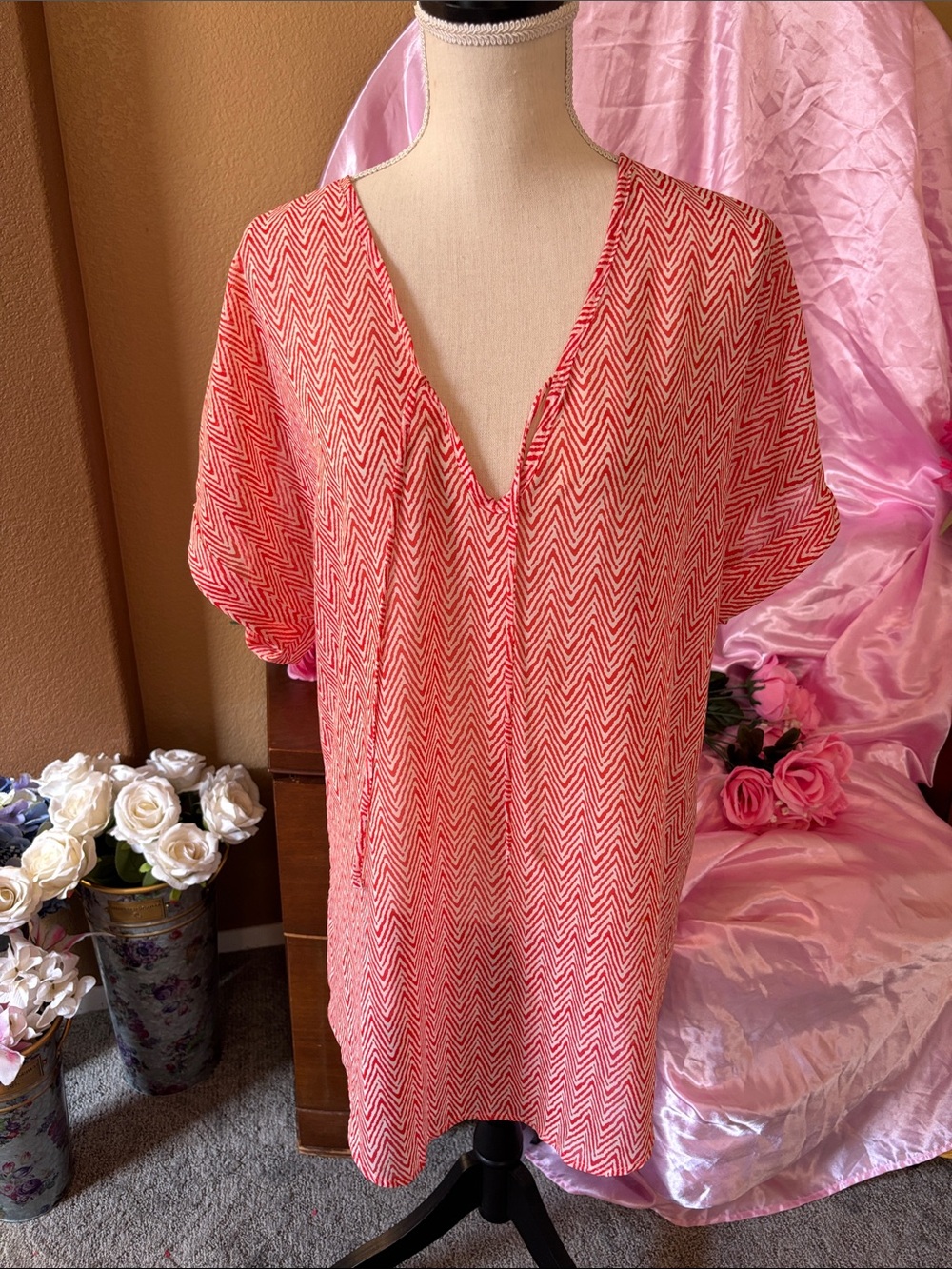 Emmelee for F.C. Red and White Chevron Swim Coverup